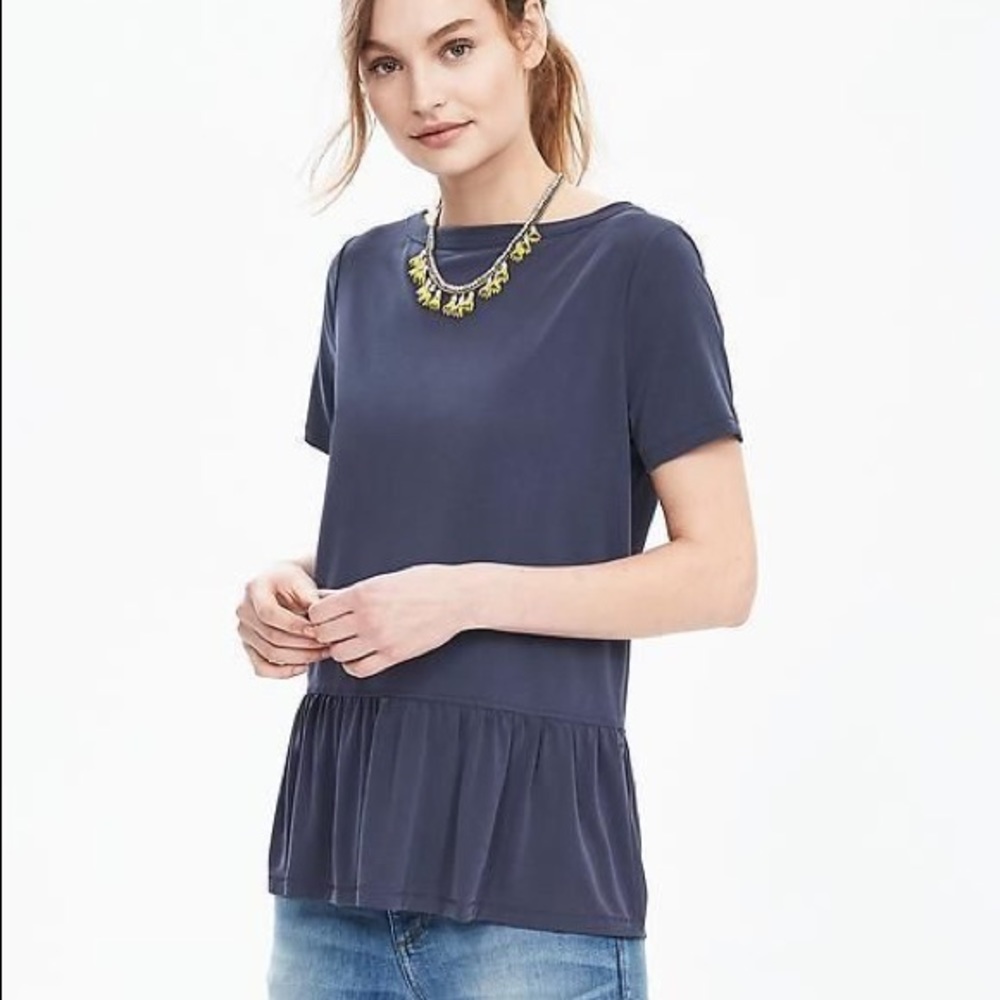 Navy Banana Republic Peplum Short Sleeve, Size M